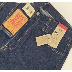 NEW Levis 501 Jeans Mens 36x30 Blue Dark Wash Denim Straight Leg Button Fly NWT
